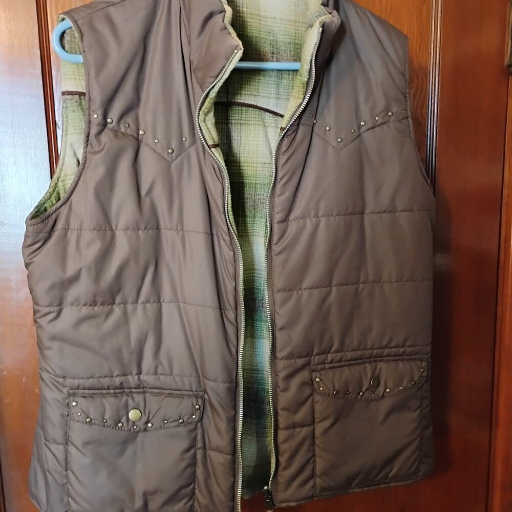 Adiktd Quilted Vest Womens Small Vest Button Zip vintage Reversible